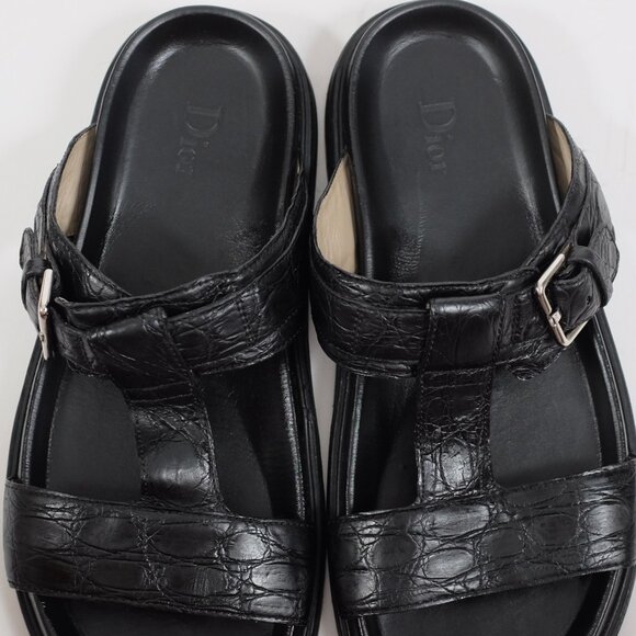 Dior Homme sandals shoes 43 US 10  black alligator crocodile CD buckle slides - Picture 8 of 11